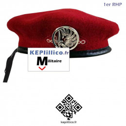 Béret Militaire ROUGE PARACHUTISTE 1er RHP AVEC INSIGNE forme commando