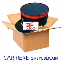 54.5 cm tour de tête  / 14.5 cm écartement visière - KEPI CARRIERE GARDE REPUBLICAIN EN STOCK EXPEDITON DE SUITE carton
